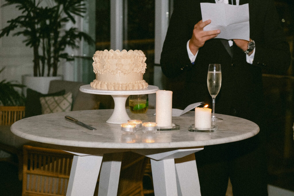 Wedding cake and reception table details at a Manly Pavilion wedding, Northern Beaches Sydney