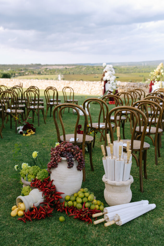 Ceremony installation overlooking the Puglia countryside at Masseria Amastuola