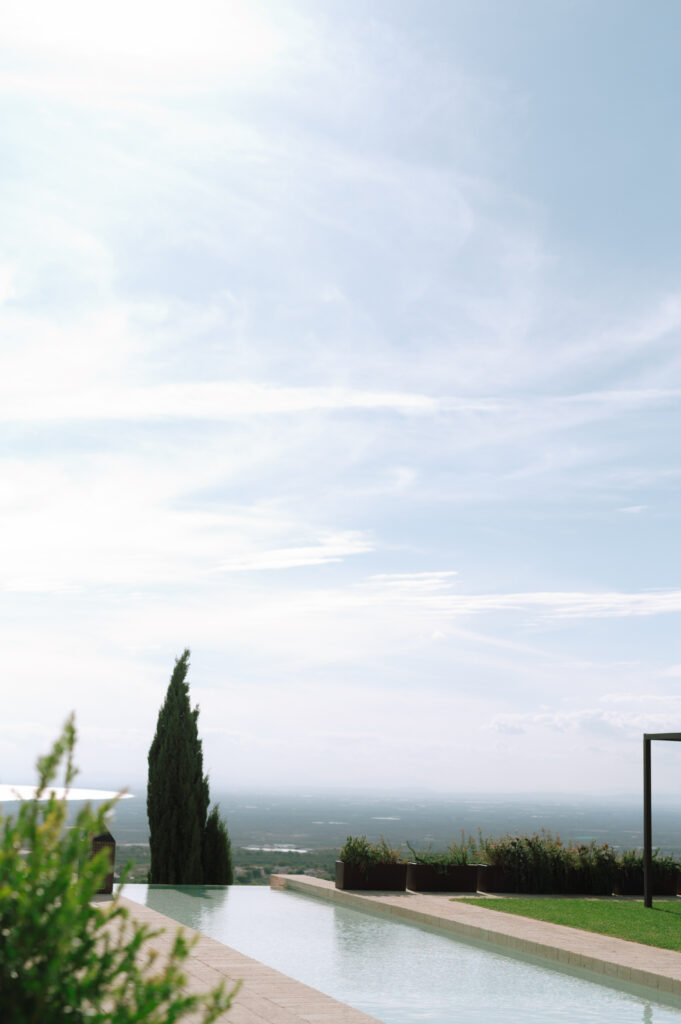 Minimal infinity pool and landscape view at Masseria Amastuola wedding venue in Puglia