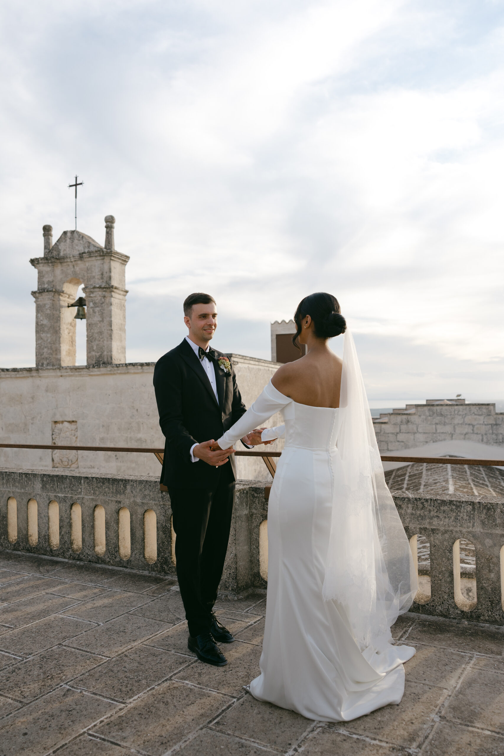 Bride and groom during destination wedding ceremony at Masseria Amastuola Puglia Italy